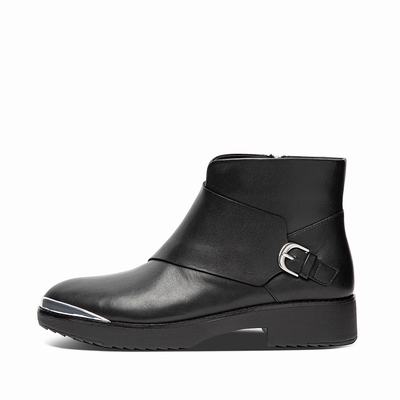 Fitflop Women's CHIARRA Buckle Leather Ankle Boots - Black, LF4603152